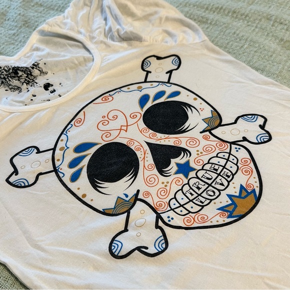 Vintage Y2K girly tee skull True Love grill Drifter Medium 1990 90s tattoo style - Picture 11 of 15